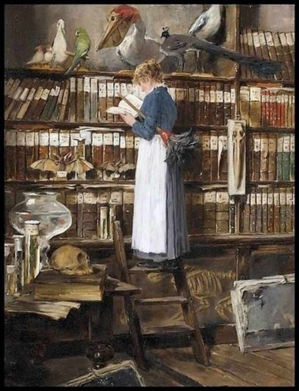Library Interior with Reading Maid, 1915 -Edward John Mentha&nbsp;(1858-1915)
