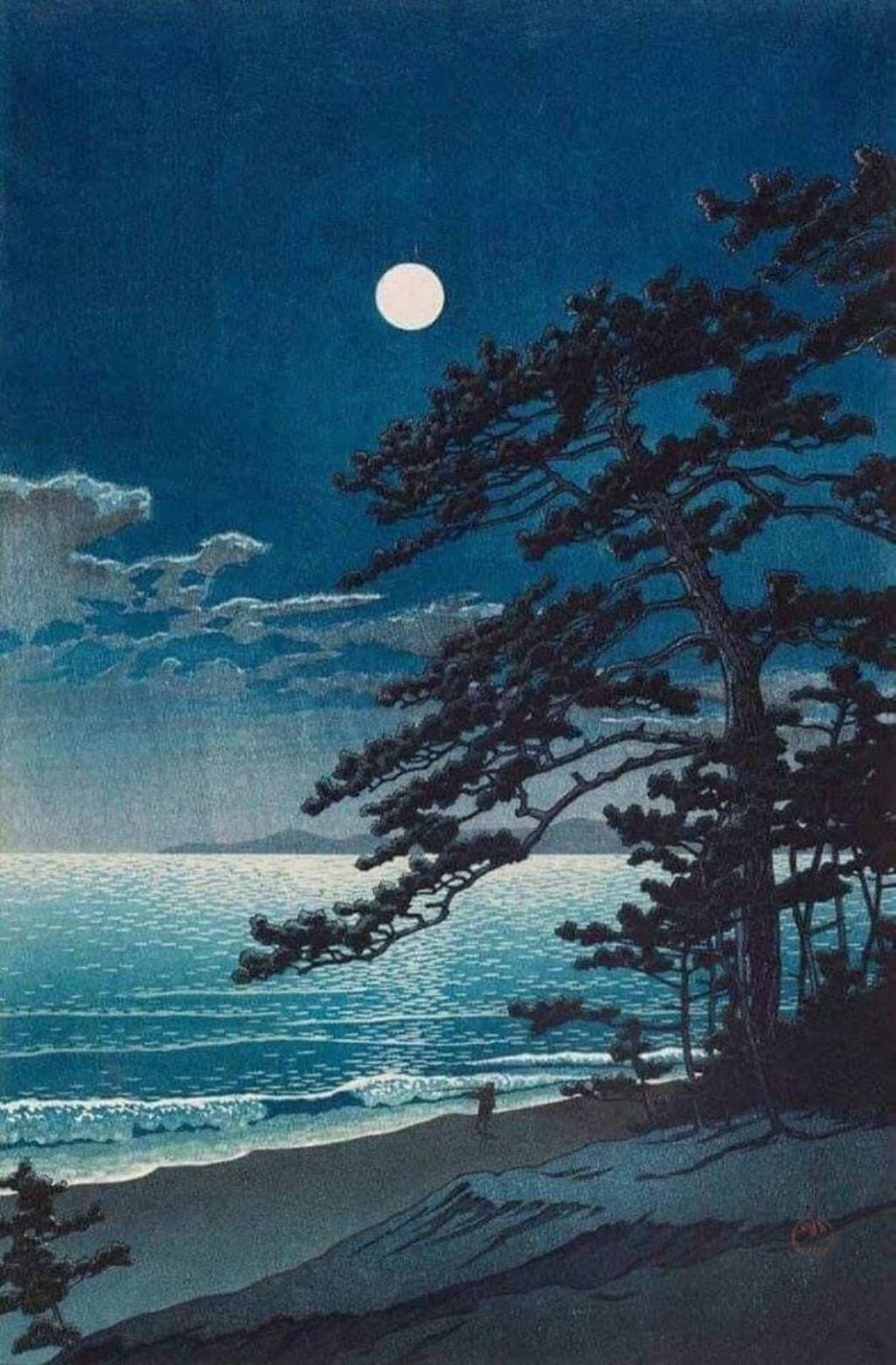 Spring Moon at Ninomiya Beach, 1932 –  Hasui Kawase (1883-1957)