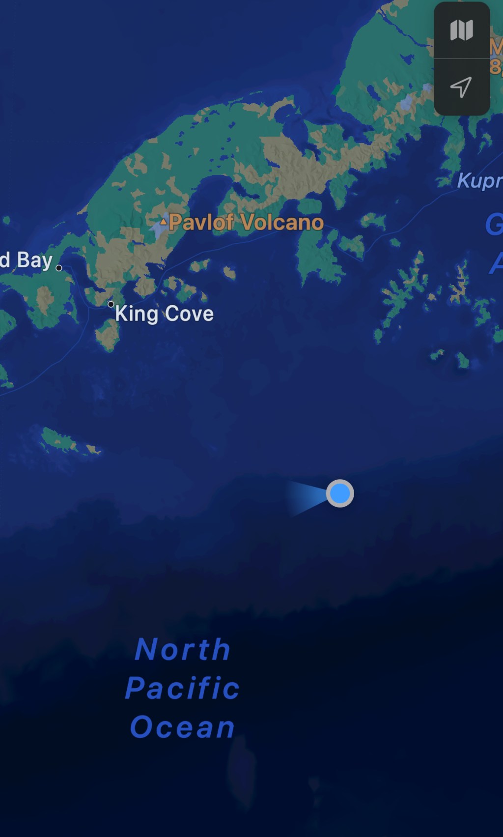 Ship Position at Sunrise –  South of King Cove –  Along The Aleutian&nbsp;Trench.