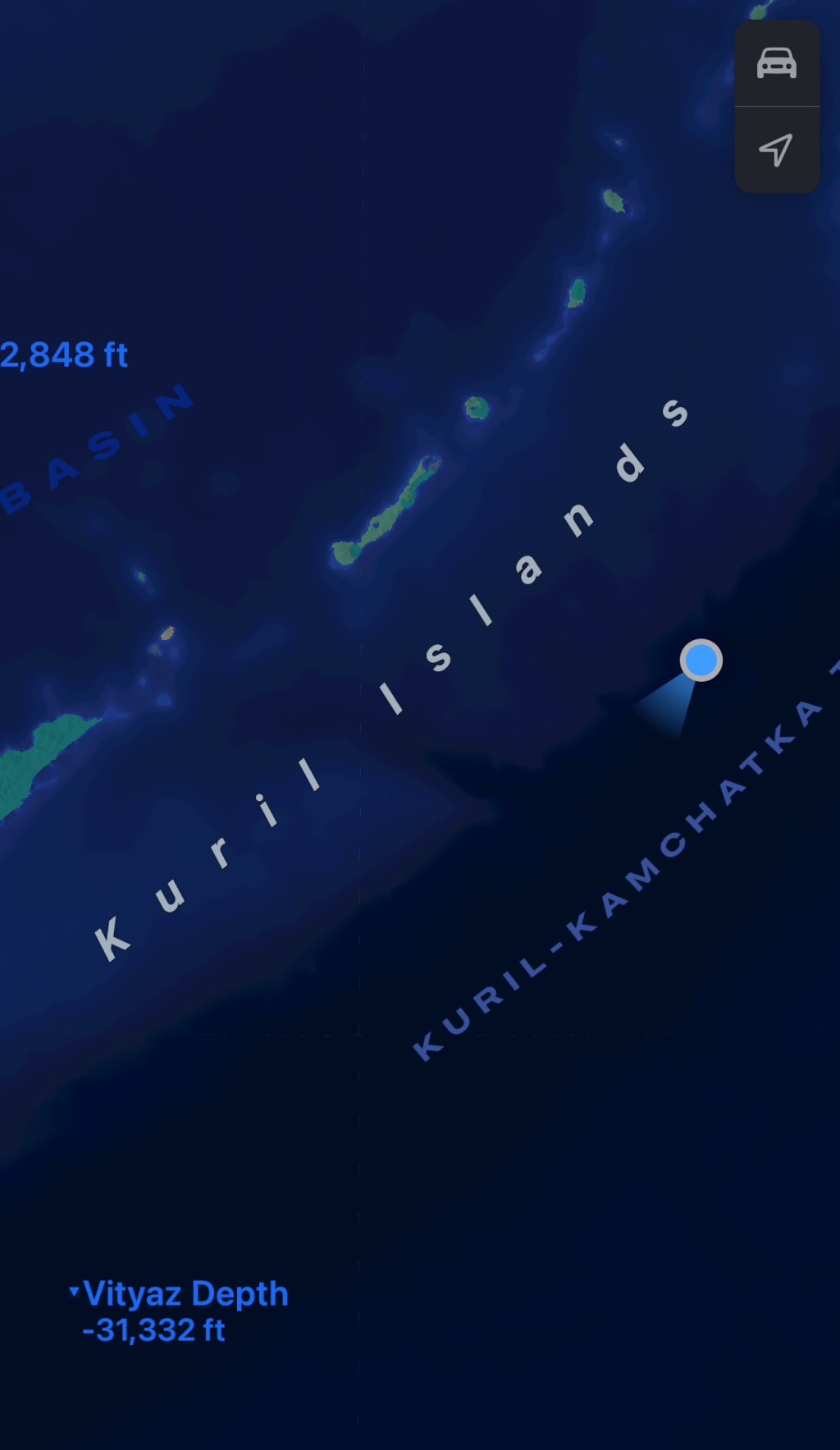 Ship Position at Sunrise –  East of The Kuri&nbsp;Islands